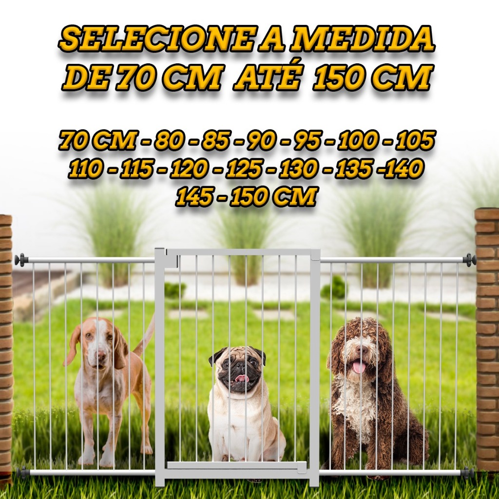 Kit Portão Pet Bebê Corredor Medida 70 CM 80 CM 90 CM 95 CM 1 Metro até 150 CM Grade Cachorro Branco