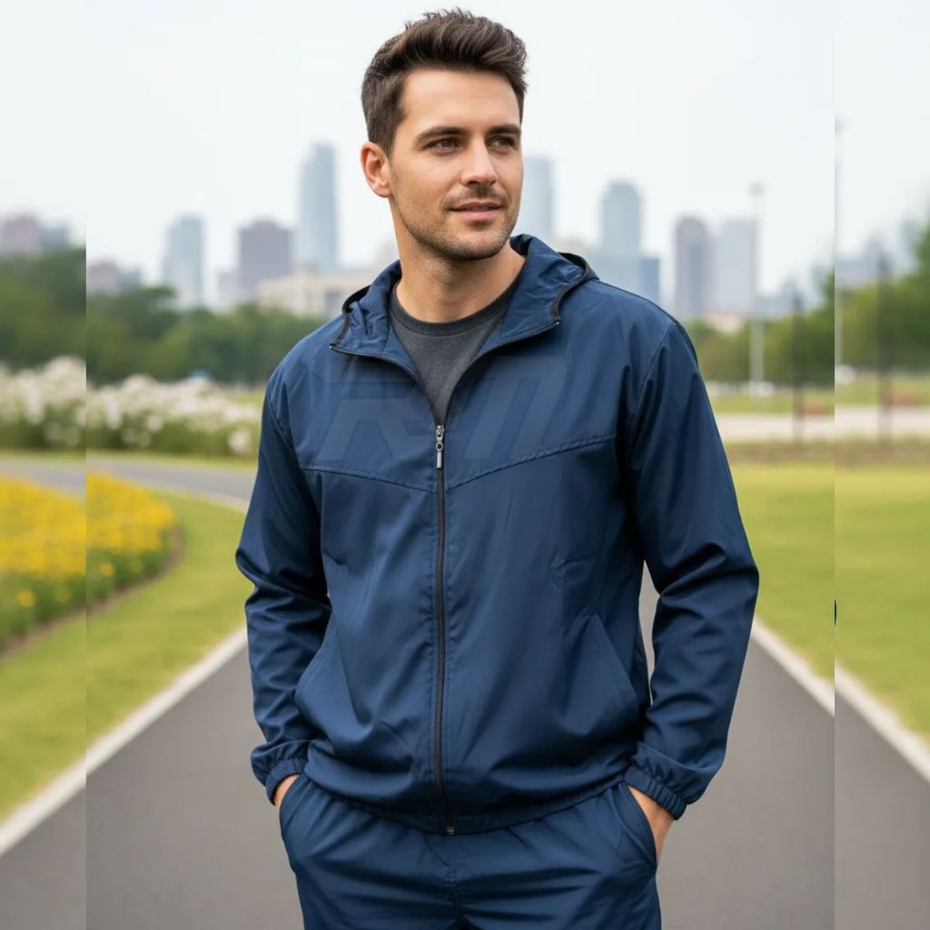 Corta Vento Jaqueta Masculino Lisa com Capuz e Bolso e ziper