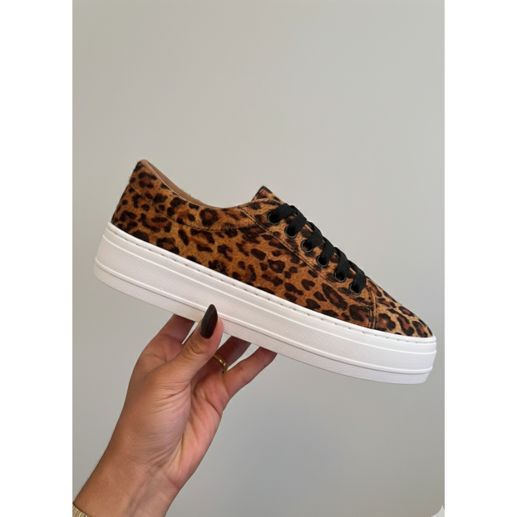 Tênis Feminino Casual Sapatenis Animal Print Onça Cadarço