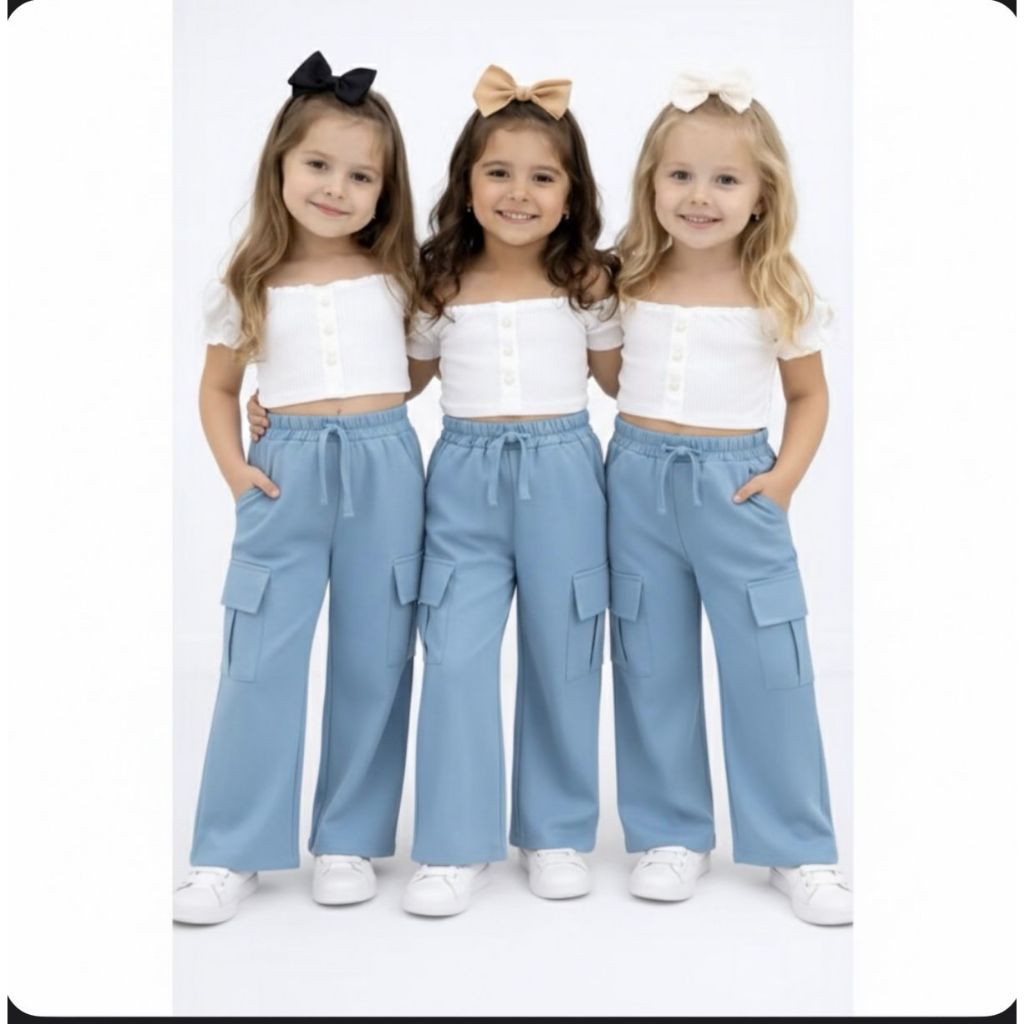 Calça Alfaiataria Luxo Infantil e Juvenil Menina 4 a 8  Cargo Moda Blogueira Menina azul bebe em Oferta na Shopee
