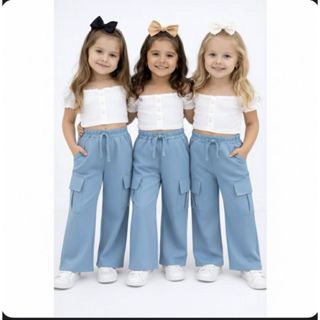 Calça Alfaiataria Luxo Infantil e Juvenil Menina 4 a 8  Cargo Moda Blogueira Menina azul bebe em Oferta na Shopee