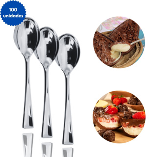 Kit 100 Mini Colher Sobremesa Descartável Para Ovo de Páscoa Confeitaria Chocolate em Oferta na Shopee