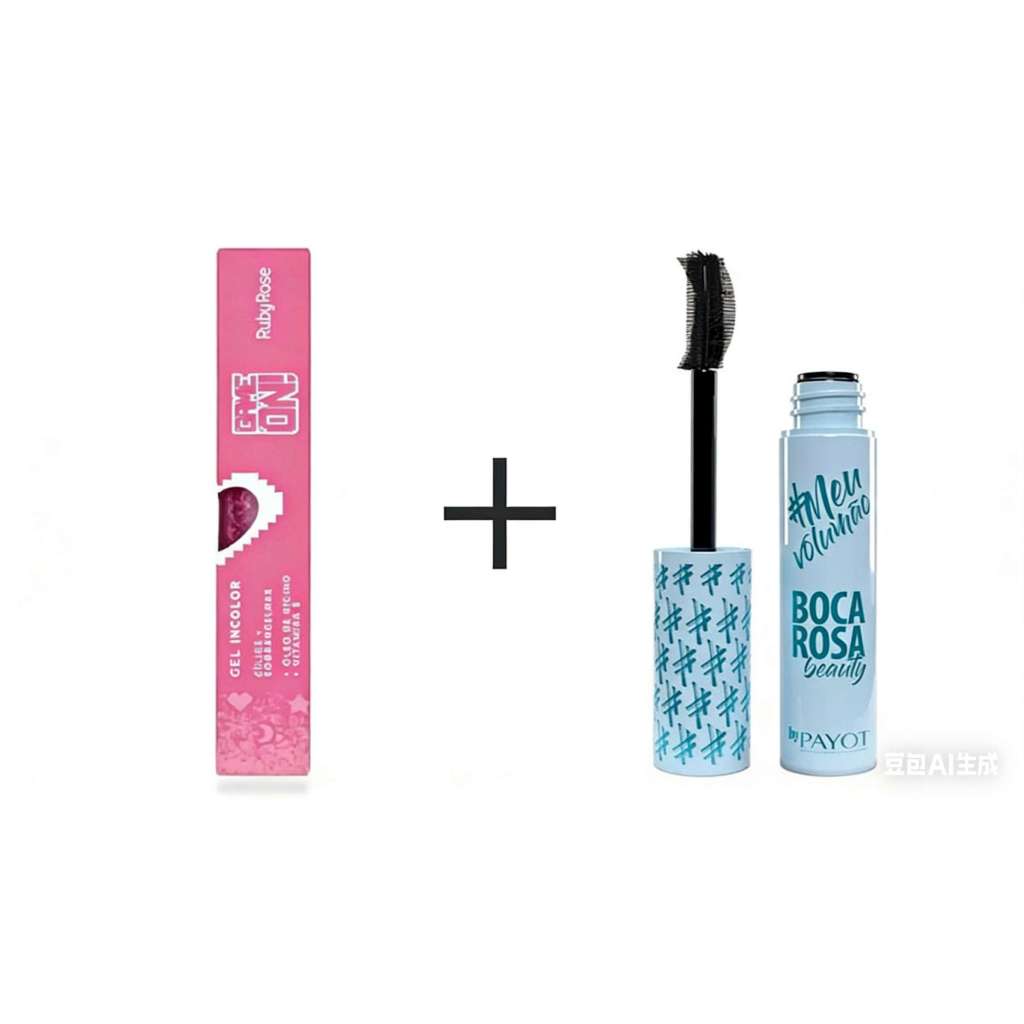 kit com Máscara para cílios Boca Rosa+Ruby Rose gel incolor cílios+Brilho Labial Cremoso Moranguinho Yvis Beauty