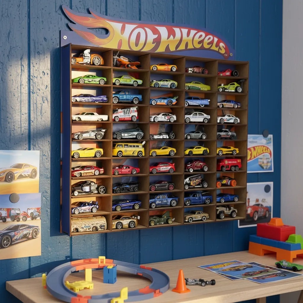 Estante Expositor Porta Carrinhos Hotwheels Miniatura Prateleira Adesivada Colorida Coleção Mdf Promoção Black Friday