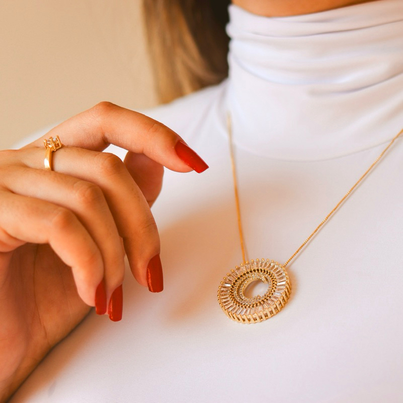 Colar Feminino Navete Letra Personalizada Banhado Ouro 18.k