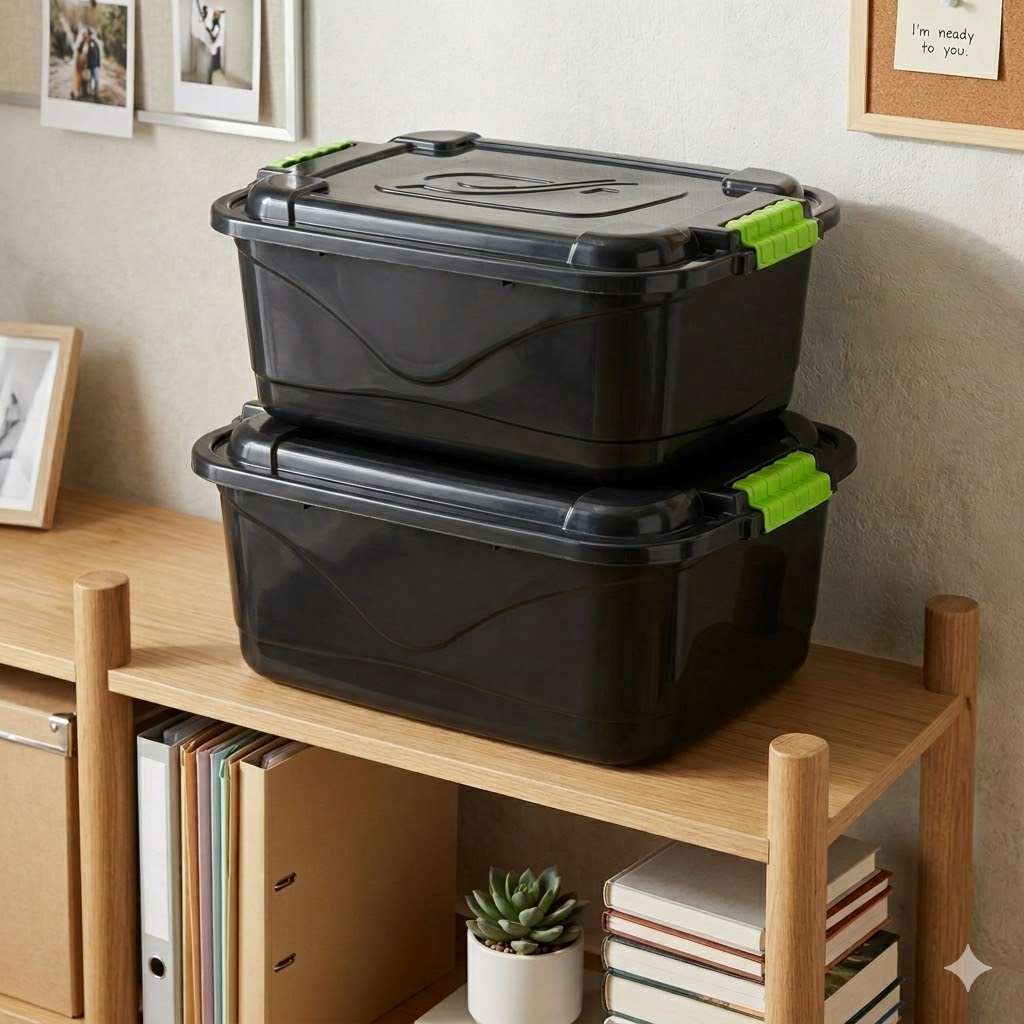 Kit Caixa Organizadora Preta 12L C/ Tampa e Trava Cesto P/ Brinquedos e Multiuso  2/3 Unidades em Oferta na Shopee