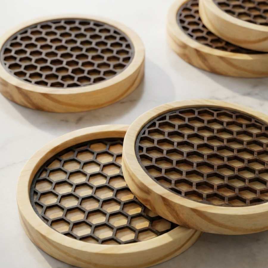 Jogo Kit de Pires de Madeira Pinus Para Casa Porta Copo Café Impressão 3D Mesa Posta