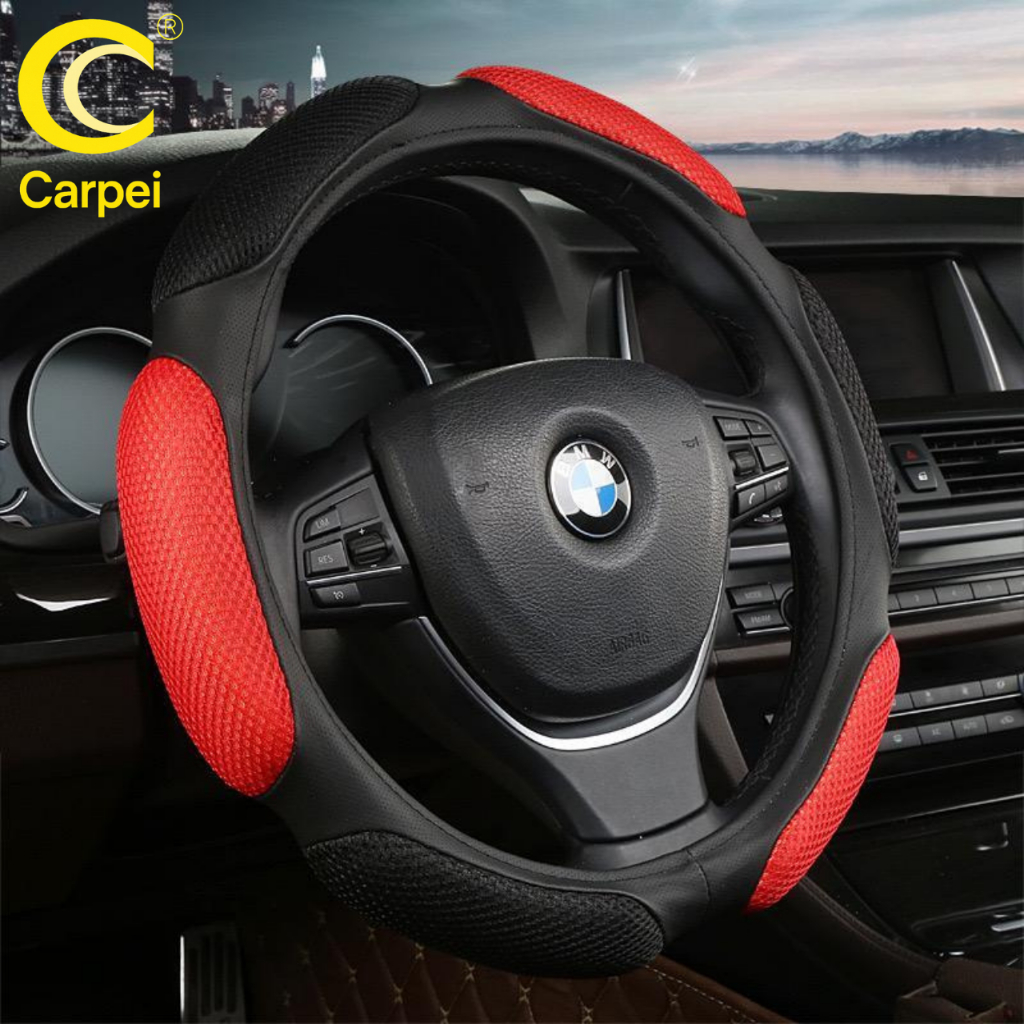 Capa Para Volante De Carro Antiderrapante Fibra de Carbono Respirável Esponja Almofada Universal 38cm