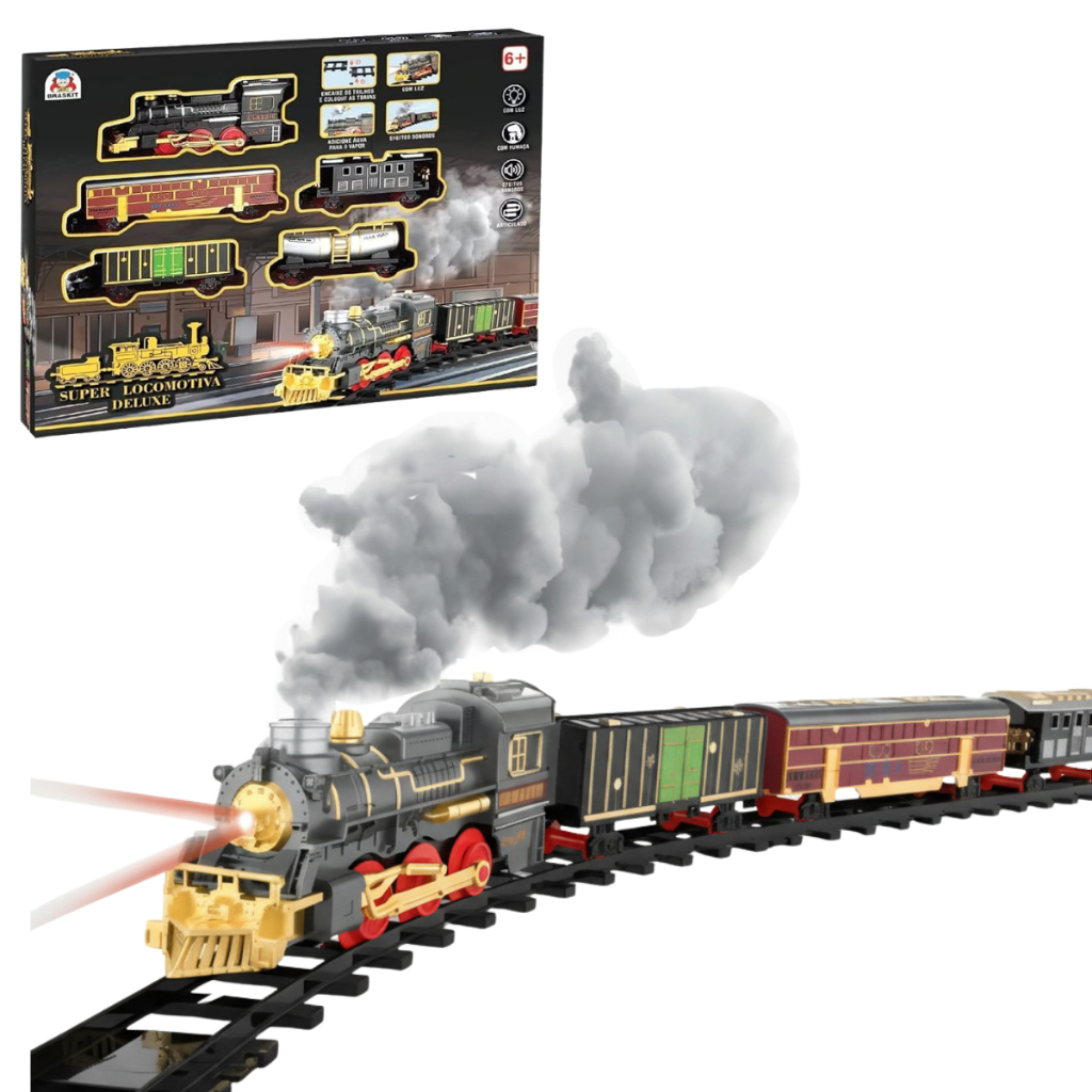 Trem Locomotiva Ferrorama Super Brinquedo Efeito Sonoro Luz Fumaça Deluz