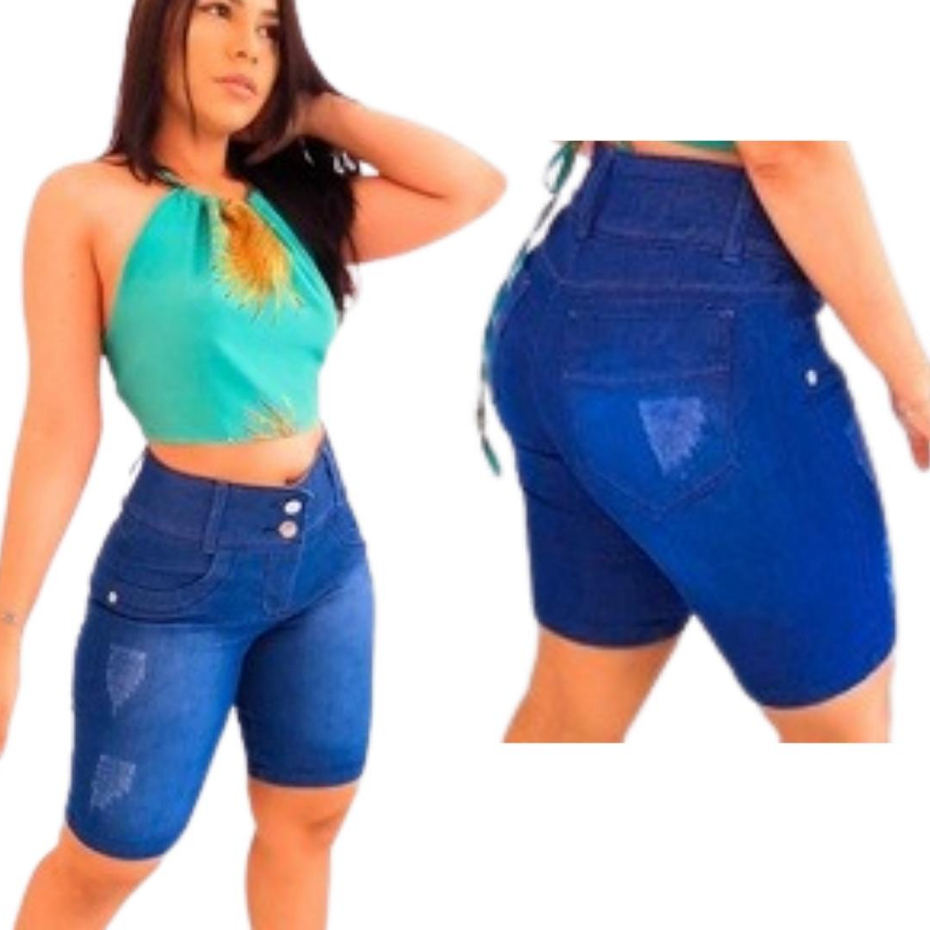 Bermuda Short Feminino Jeans Short Curto Jeans Rasgado Feminino Premium com Lycra Feiito pra Você