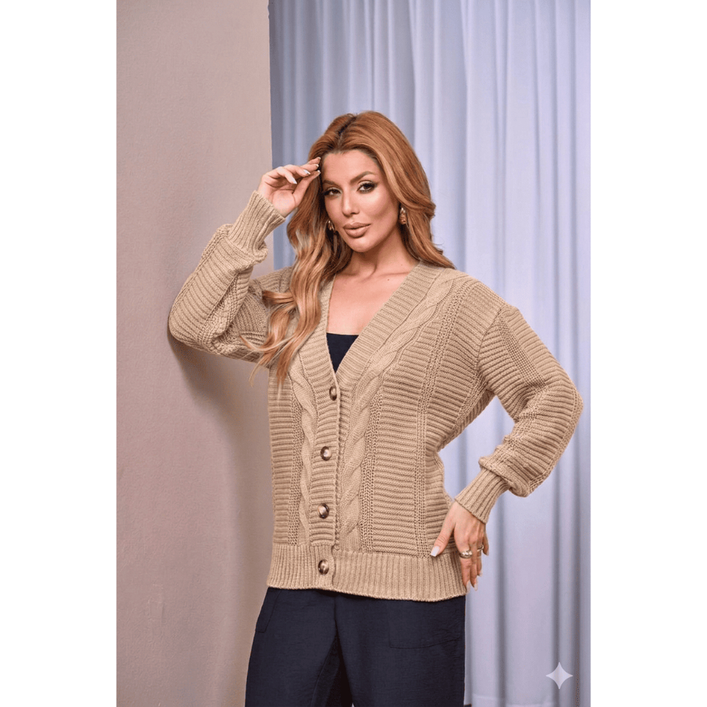 Casaco Detalhe em Trança Botões Tricot Inverno em Oferta na Shopee