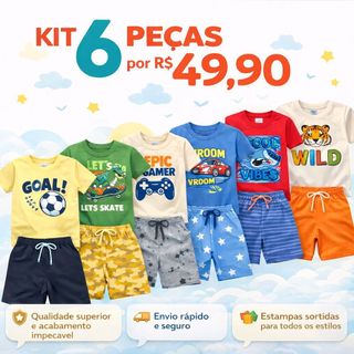 Kit Sortido 6 Peças de Roupas Infantil Menino Verão Conjunto Tam. de 01 ao 06