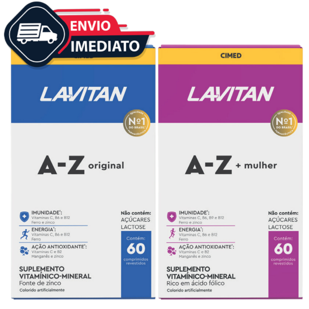 Multivitaminico AZ Mulher + Homem Lavitan 60cp Cada Cimed Kit Casal Vitaminas Suplemento Alimentar