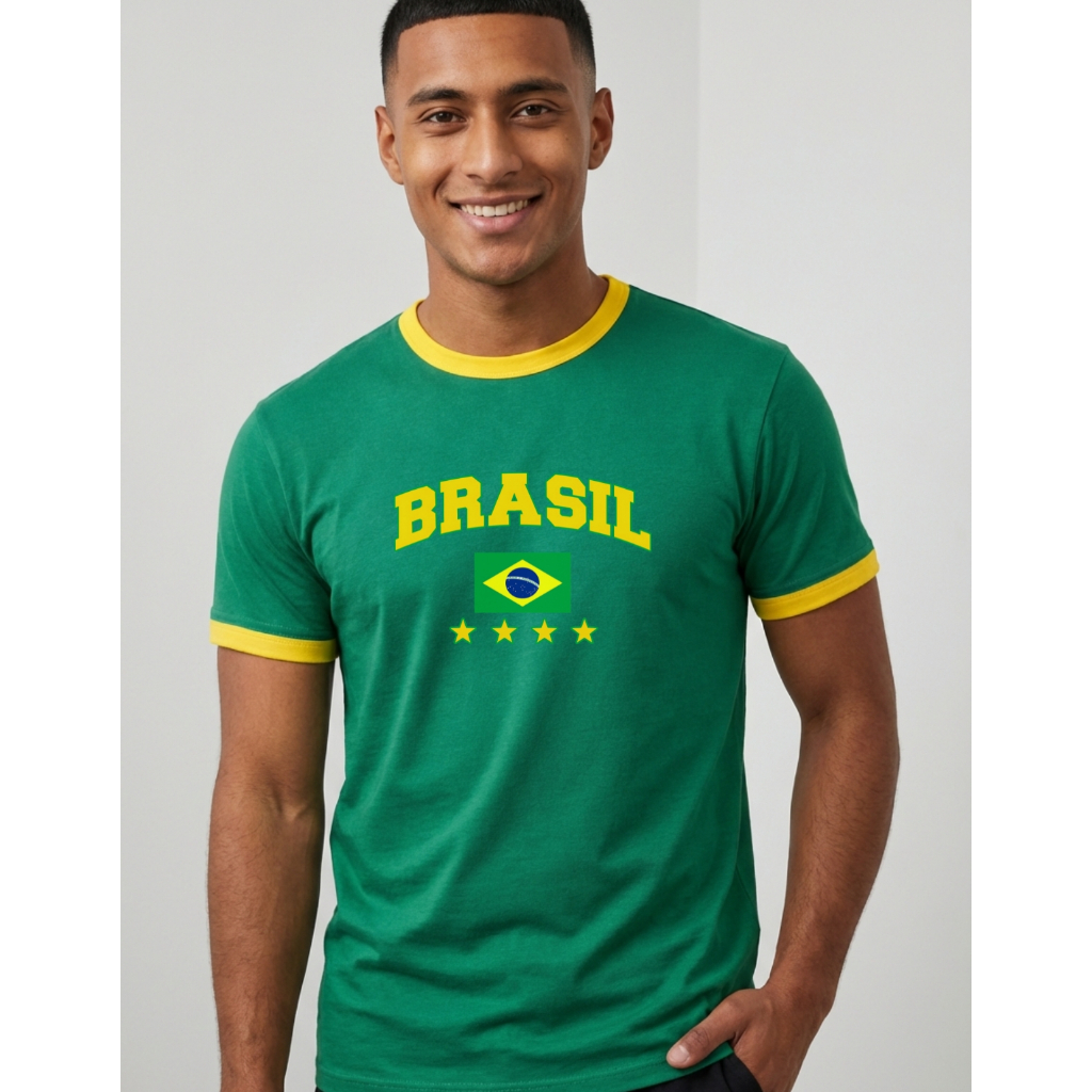 Camiseta Brasil Camisa Copa Do Mundo 2026 Masculina Feminina Brasil Estampada Estrela