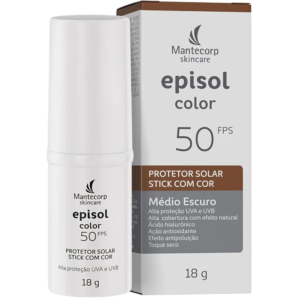 Mantecorp - Episol Color Stick Médio Escuro FPS 50 – Protetor solar em bastão com efeito maquiagem – Alta proteção UVA U