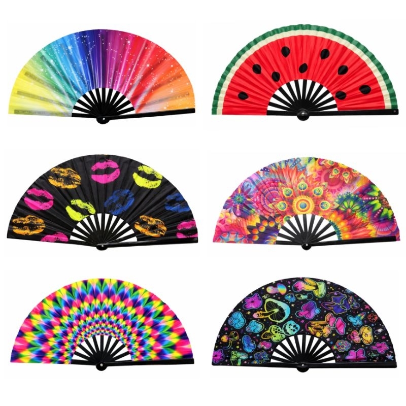 leque grande melancia psicodélico cogumelo estrelas cintilante colorido lgbt beijos brilhoso
