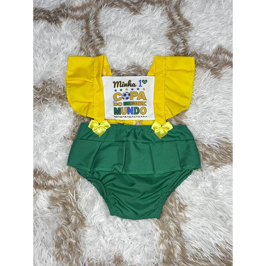 Romper Bebê Minha 1ª Copa do Mundo 1 a 11 Meses – Romper temático Brasil Tema Futebol