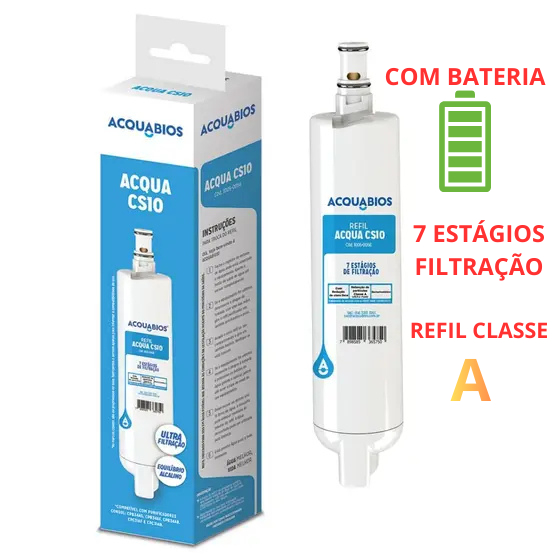 Refil CS10 + BATERIA INCLUSA Filtragem Premium 7 Camadas Compatível com Filtro Consul E Acquabios