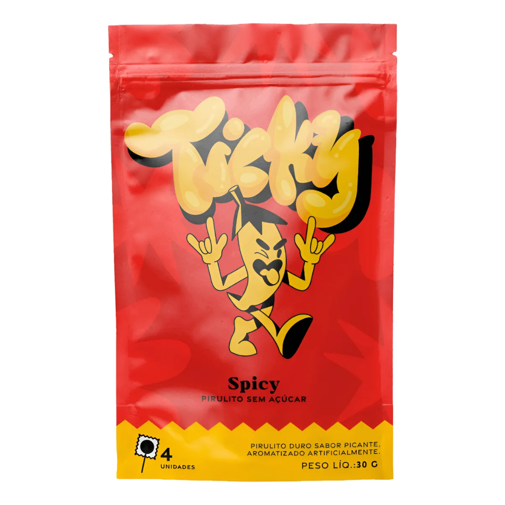 Ticky Pirulito Zero Açúcar - Sabor Spicy - Pouch com 4 Unidades