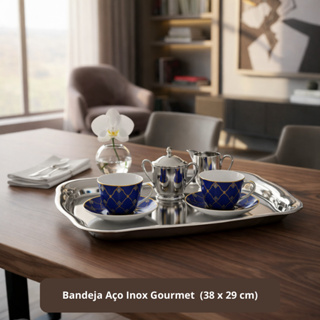 Bandeja de Inox Grande 38x29cm para Servir Café e Drinks Aço Inoxidável James F em Oferta na Shopee