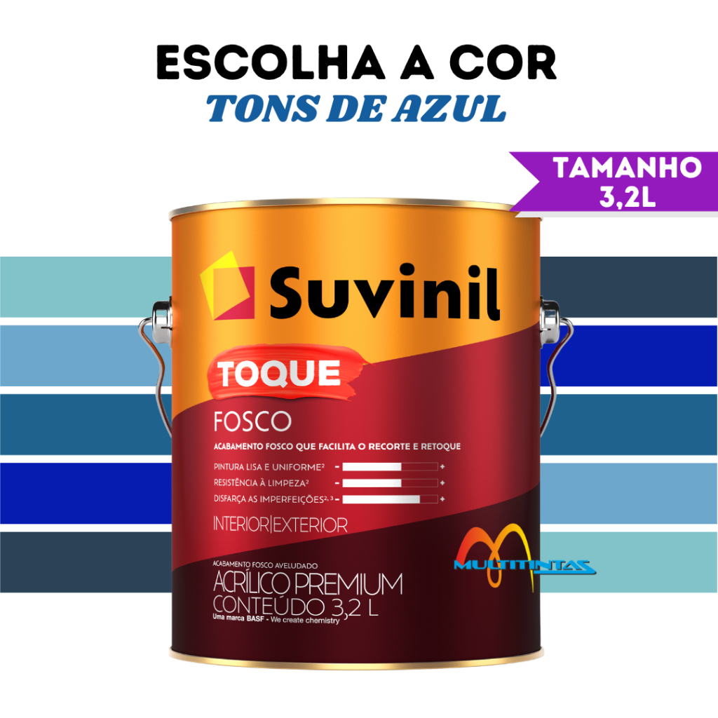 Tinta Acrílica Fosco 3,2l Tons De Azul Parede Toque Fosco Suvinil em Oferta na Shopee