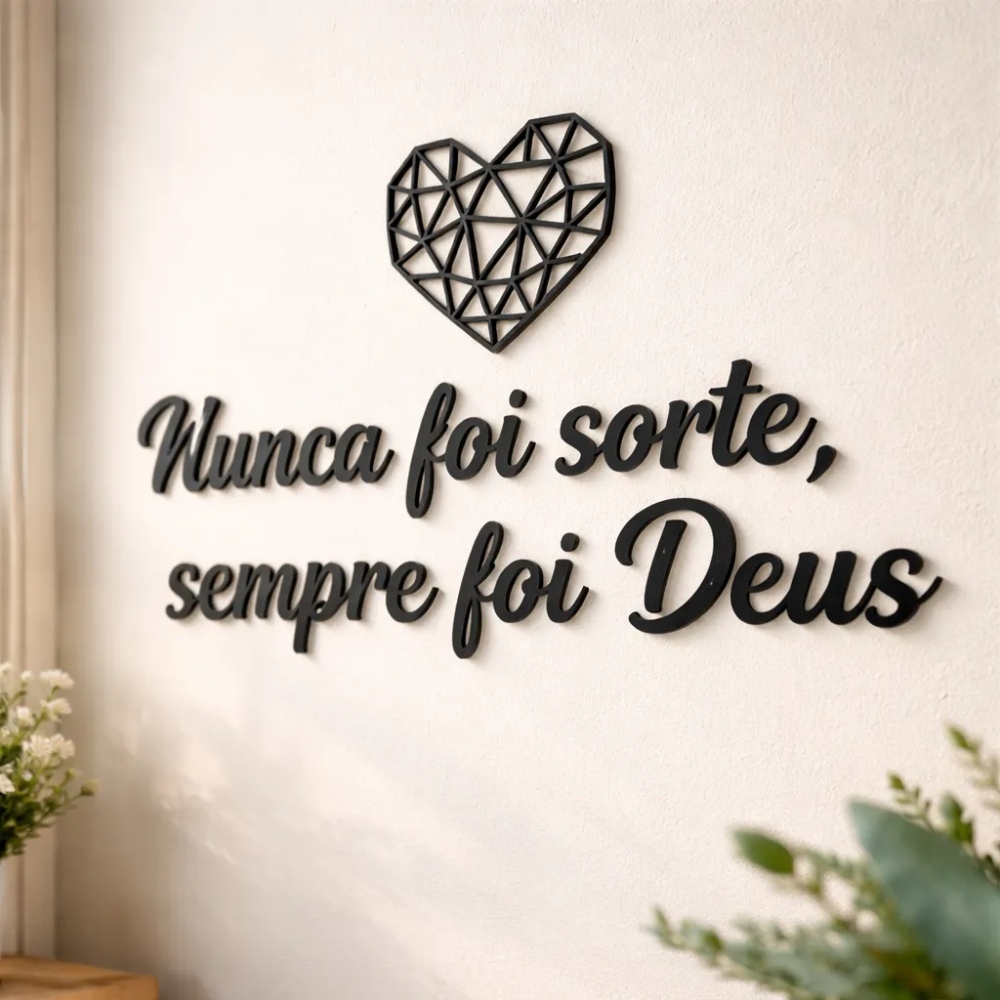 Frase Nunca foi sorte sempre foi Deus em MDF Quadro Decorativo Religioso