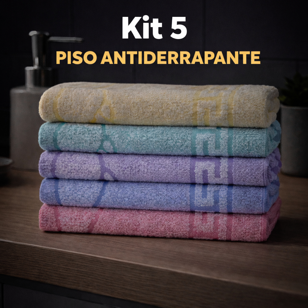 Kit 5 Tapetes de Banheiro Antiderrapantes 100% Algodão 45x70cm Super Absorvente