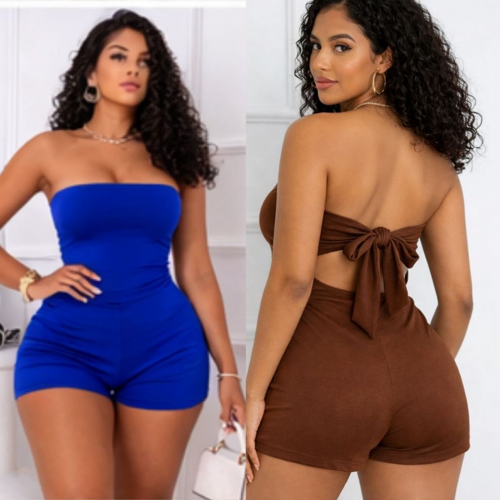 Macaquinho Feminino Tomara Que Caia Com Laço Nas Costas Sexy Casual Verão Vestido Elegante Chic Midi em Oferta na Shopee