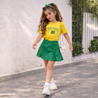 Conjunto Brasil Meninas Moda Bloguerinha Luxo Copa Do Mundo em Oferta na Shopee