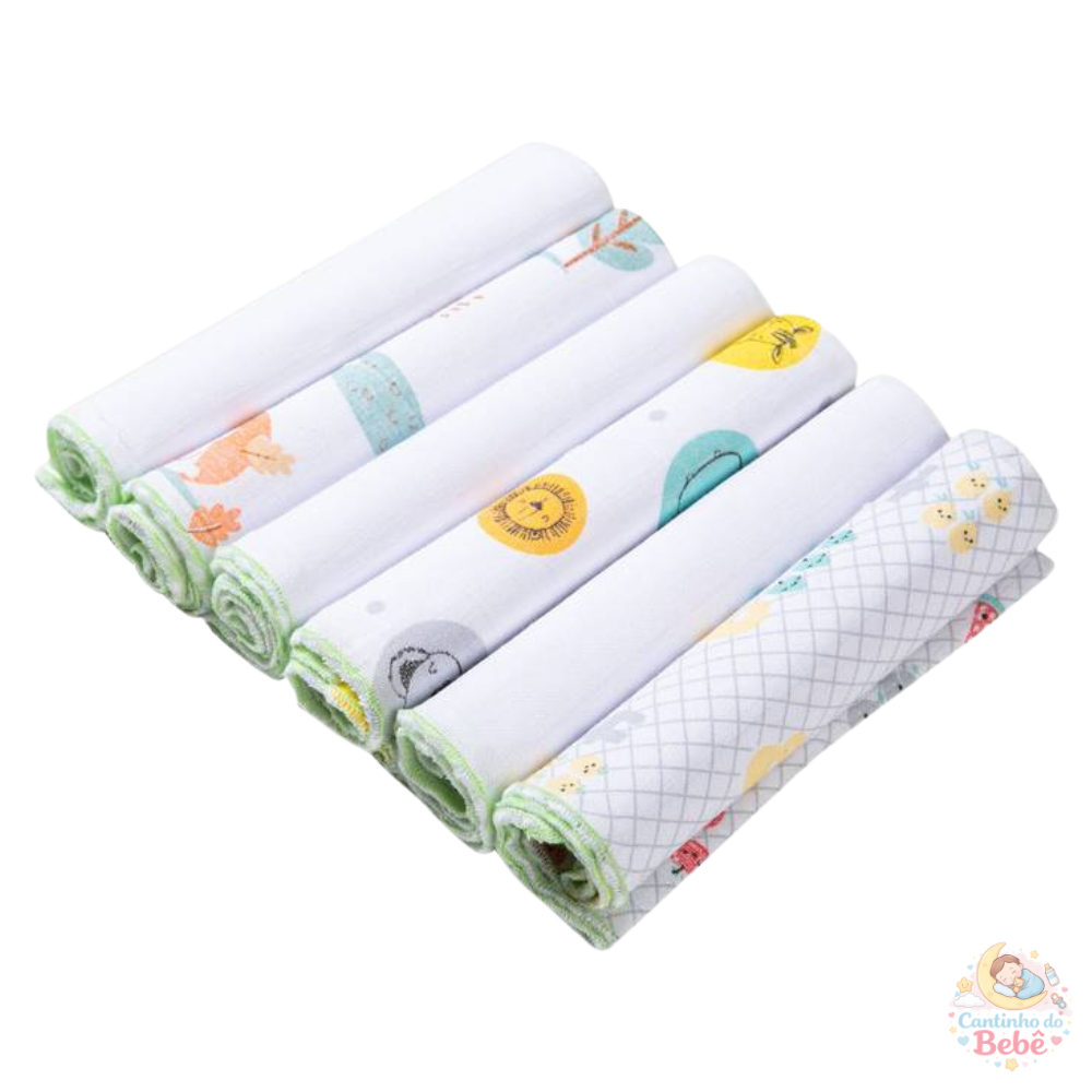 Kit 6 Paninhos de Boca Papi Karinho 30x30cm 100% Algodão Macio Alta Absorção para Bebê