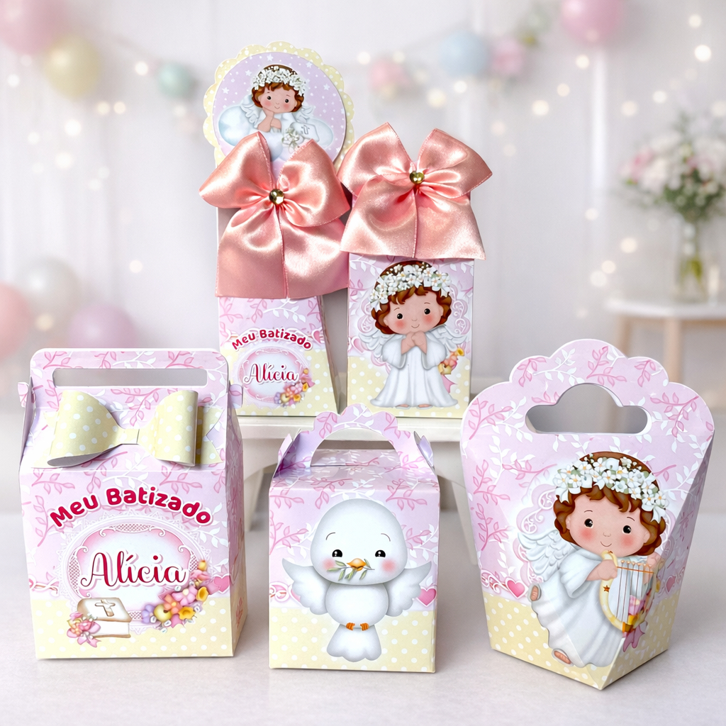 Kit Personalizados caixas Festa Batizado Menina |Caixinha|Aniversário|Lembrancinha|Pegue e Monte