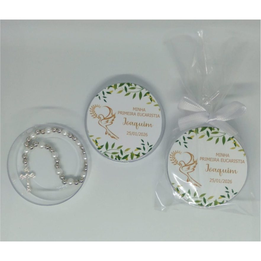 Lembrancinha Latinha com Mini Terço Primeira Comunhão / Eucaristia Kit com 10 unidades