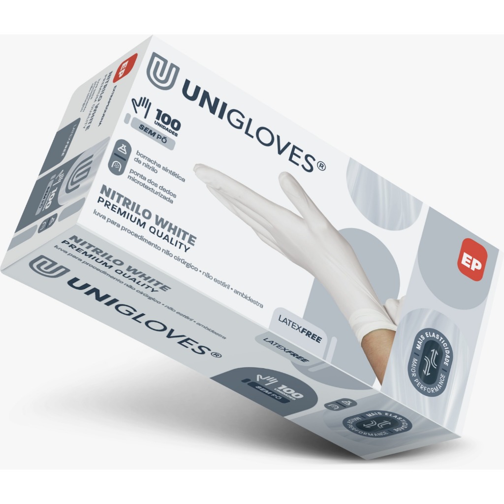 Luva De Procedimento Nitrilo White Premium  Com 100 Unidades Unigloves em Oferta na Shopee