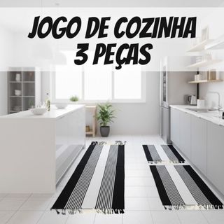 Kit Tapetes Cozinha 3 Peças Mesma Cor Sendo 1 Passadeira 40x100cm + 2 Tapetes 40x60cm Decorativo Antiderrapante