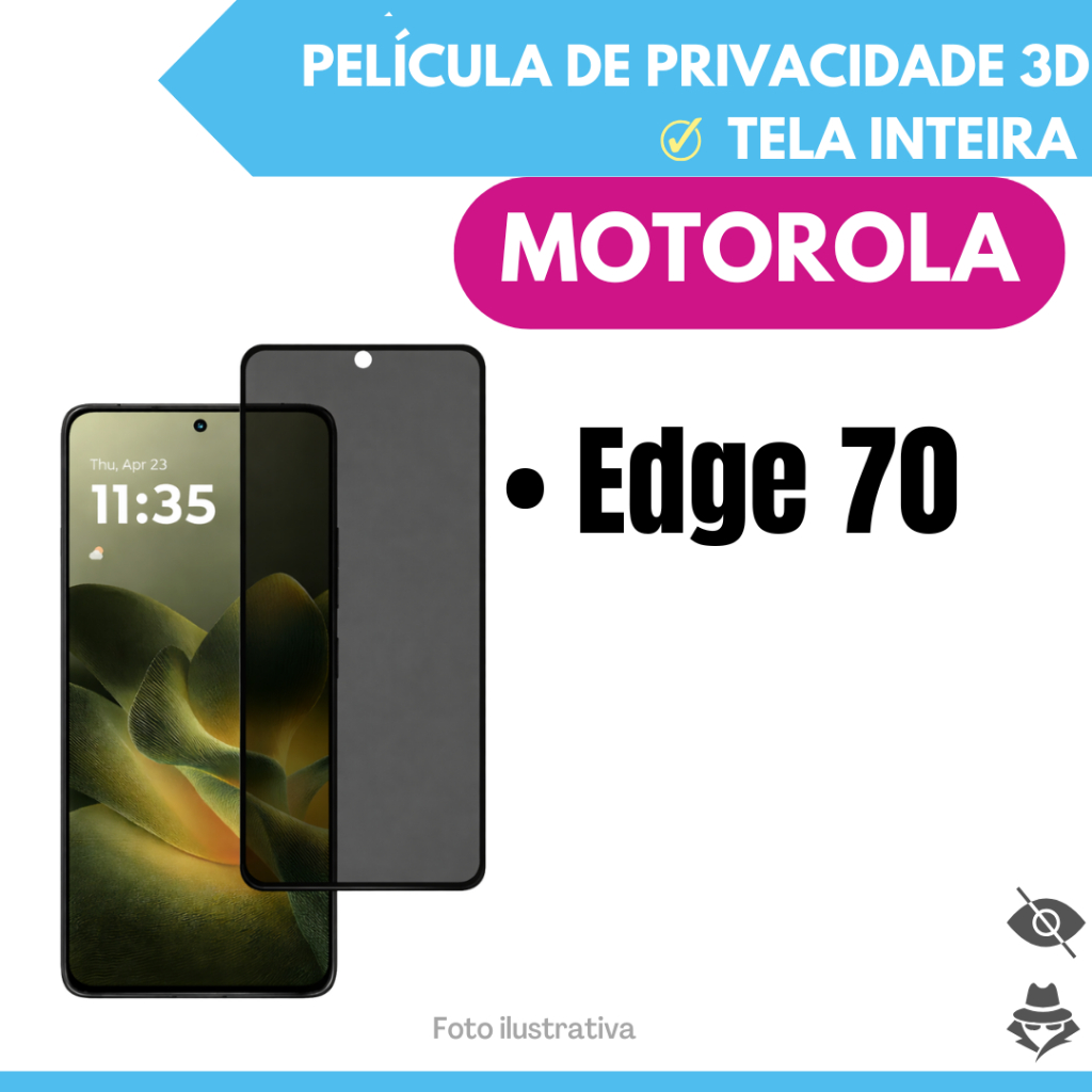Película de Vidro 3D Privacidade Para Motorola Edge 70 / Anti Espião.