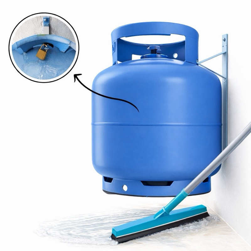 Suporte Botijão De Gás Suspenso Parede Aço Trava Antifurto