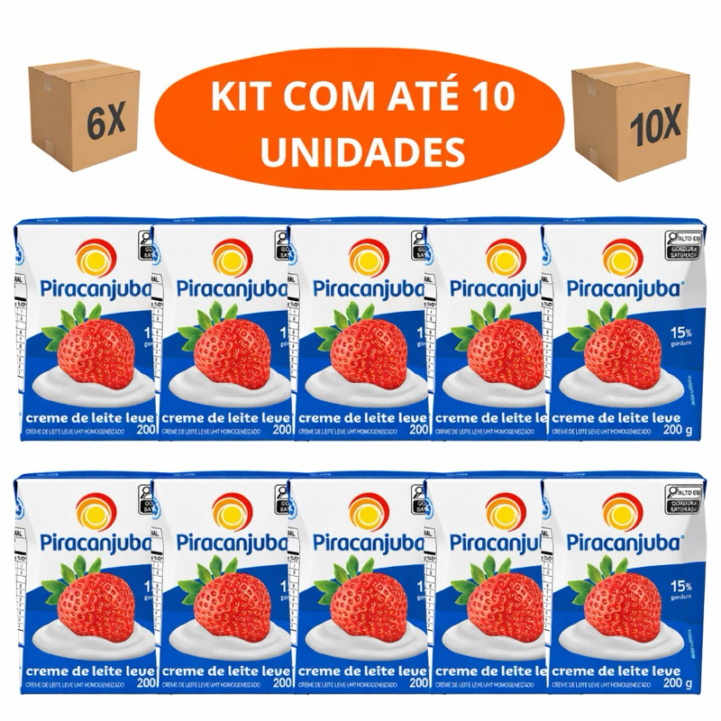 Creme de Leite Piracanjuba KIT com 6 Ou 10 Unidades - Kit com 10x200G