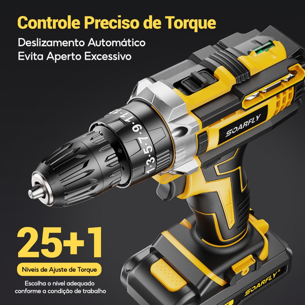 SOARFLY Parafusadeira Furadeira 48V 2 Baterias Com Maleta e Acessórios Completo 28pcs 220V/110V — foto 6