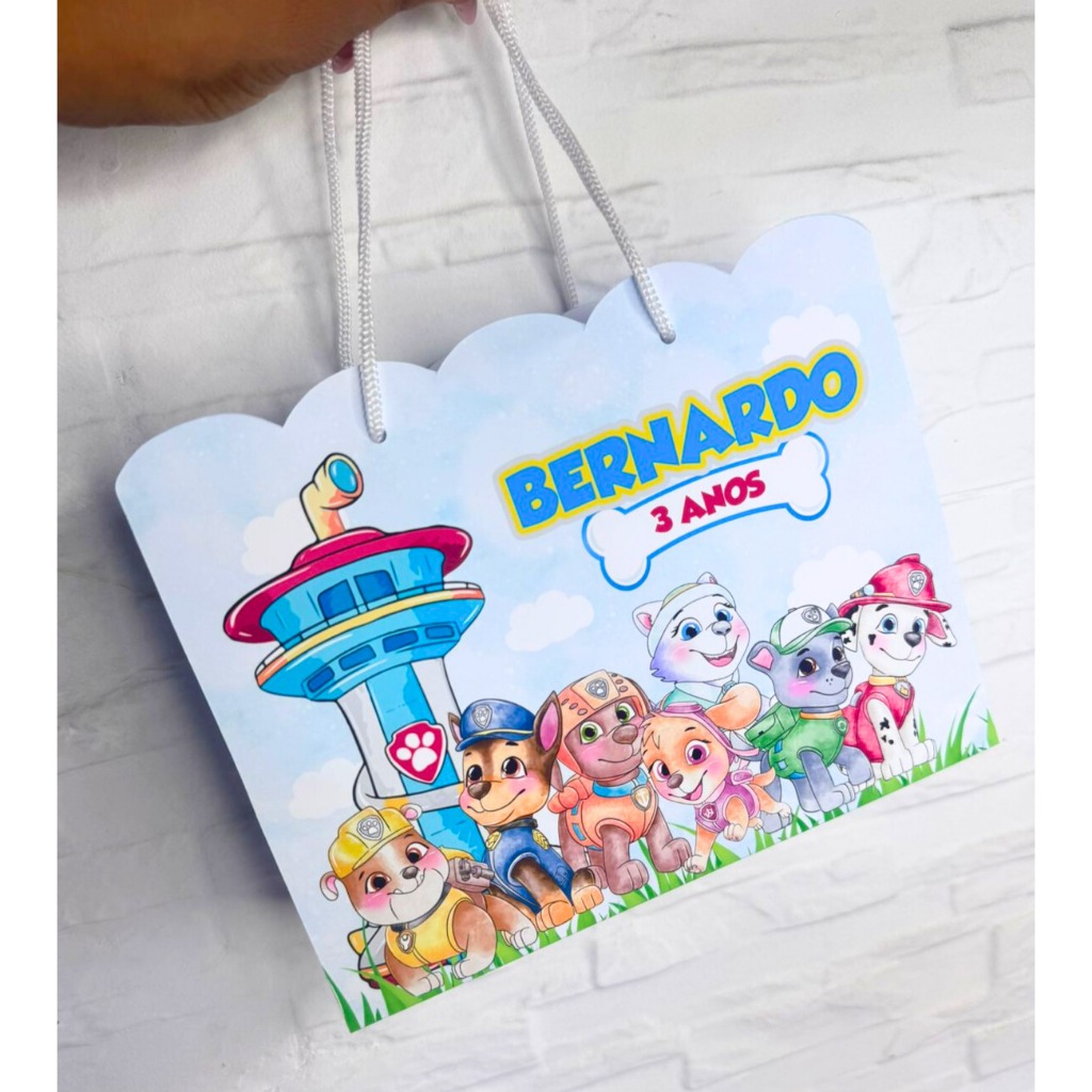Sacola Personalizada PATRULHA CANINA AQUARELA (PEGUE E MONTE) mimos lembrancinhas sacolinha festa