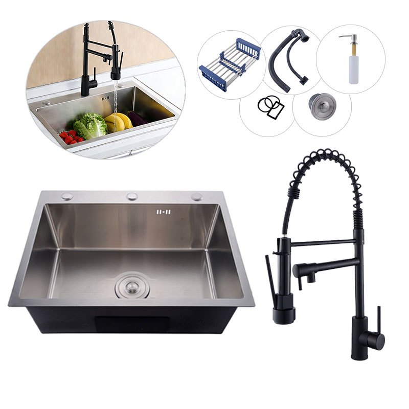 Cuba Pia Inox 304 prata Escovado 60x45 CM Quadrada Cozinha Gourmet Com Acessórios e Torneiras