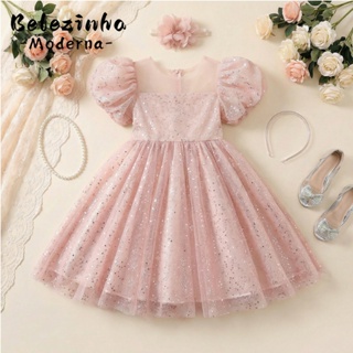 【Belezinha Moderna】Vestido Festa Infantil Menina Manga Bufante Tule Princesa Elegante Aniversario em Oferta na Shopee