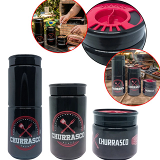 Kit 3 Potes Porta Tempero Churrasco Premium Com Tampa Dosadora Giratória e Estampa Exclusiva Gourmet em Oferta na Shopee