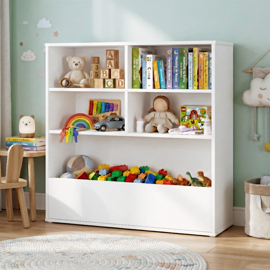 Organizador Infantil Branco Com Nichos E Baú Para Brinquedos E Livros em Oferta na Shopee