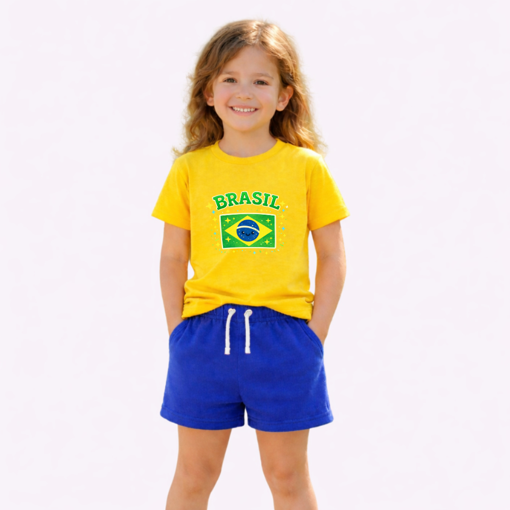 Conjunto Infantil Camiseta com Short super confortável Feminino e Masculino Brasil Seleção Brasileira