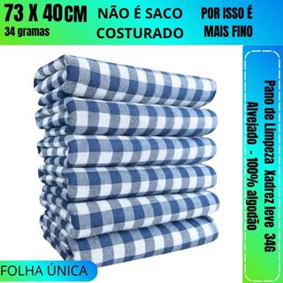 Pano De Chão Xadrez Azul 73x40 Kit com 10 - Folha Única - Não é Saco Costurado 100% Algodão em Oferta na Shopee