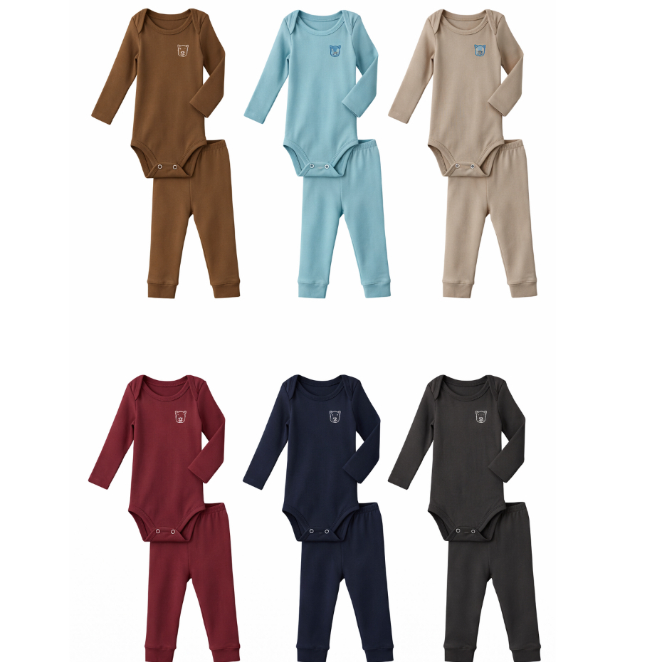 Conjunto Body Bebê Canelado Ursinho Manga Longa Body Calça Inverno