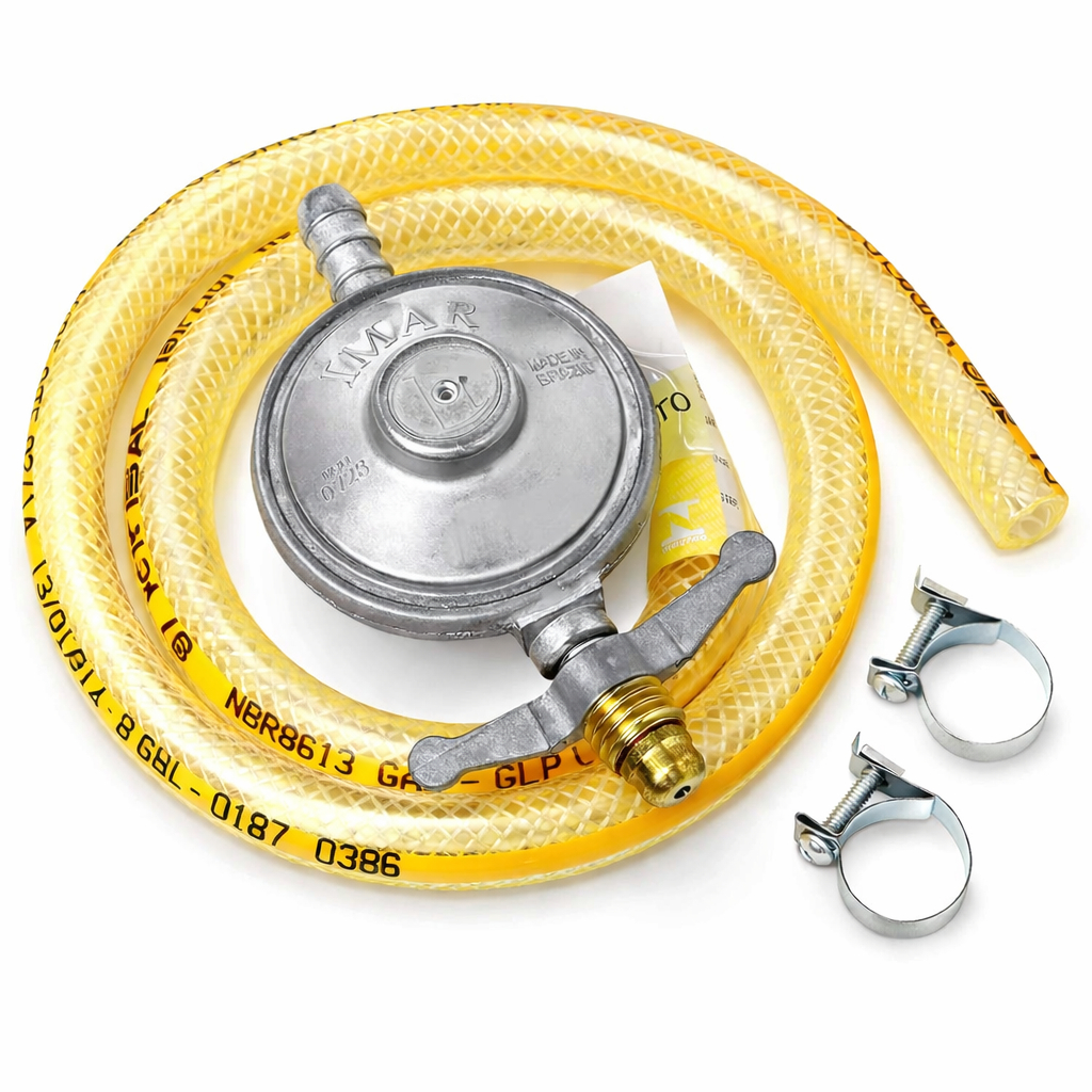Registro Regulador de Gás kit com Mangueira e 2 Abraçadeiras para Fogão - 1 kg/hora