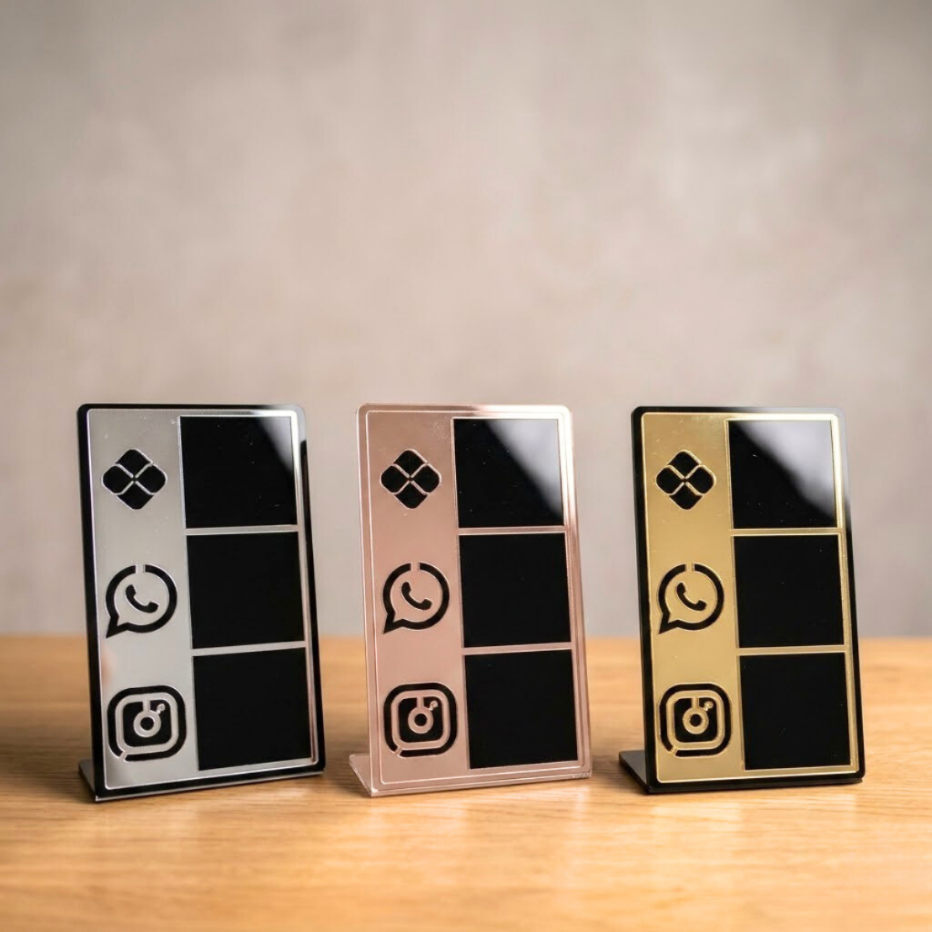 Placa Pix 3 em 1 Instagram Pix QR Code Whatsapp Mesa Balcão Pagamento