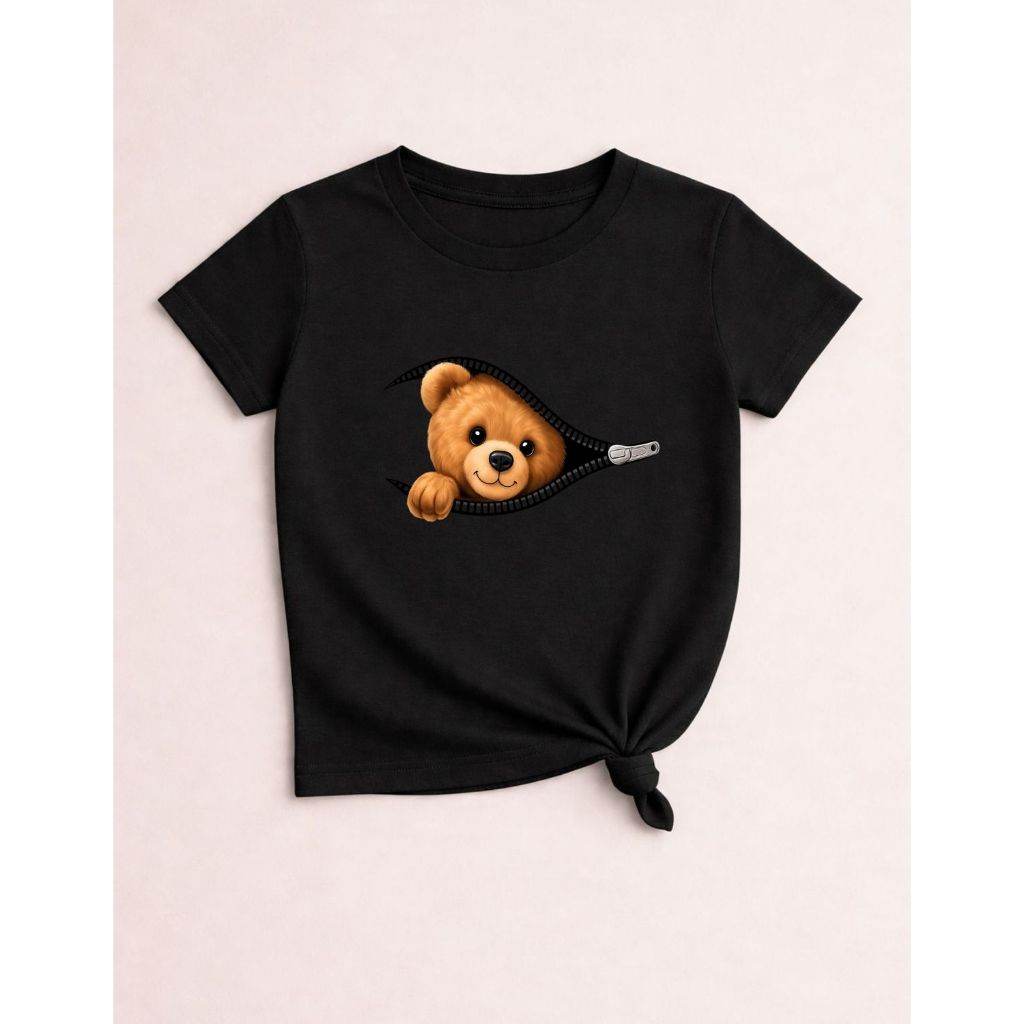 Blusinha Feminina T-Shirt Infantil E Juvenil Estampa Ursinho Moda Verão Moderna Confortável Algodão Premium