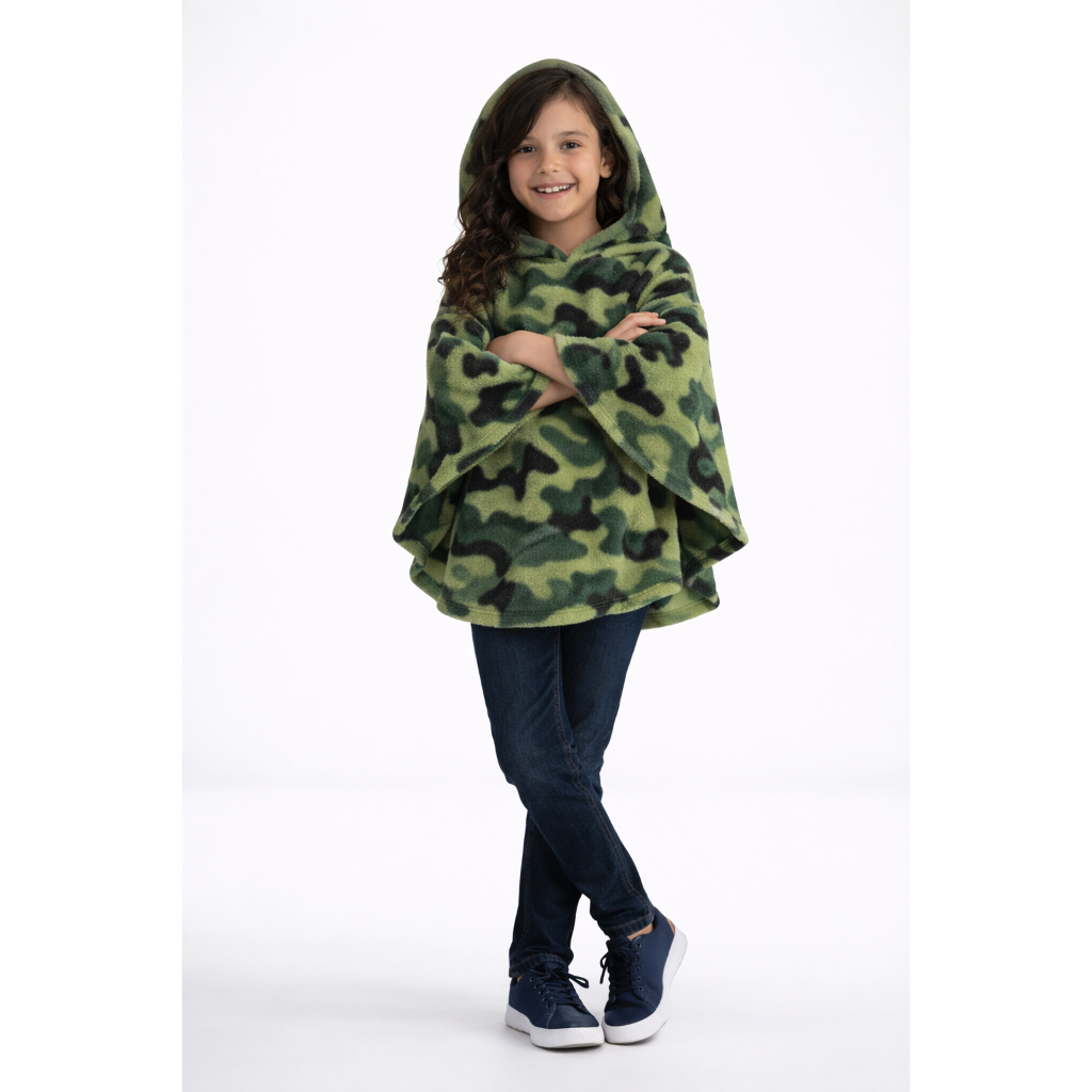 Poncho Infantil Menina 2 ao 10 Casaco de Inverno Quente
